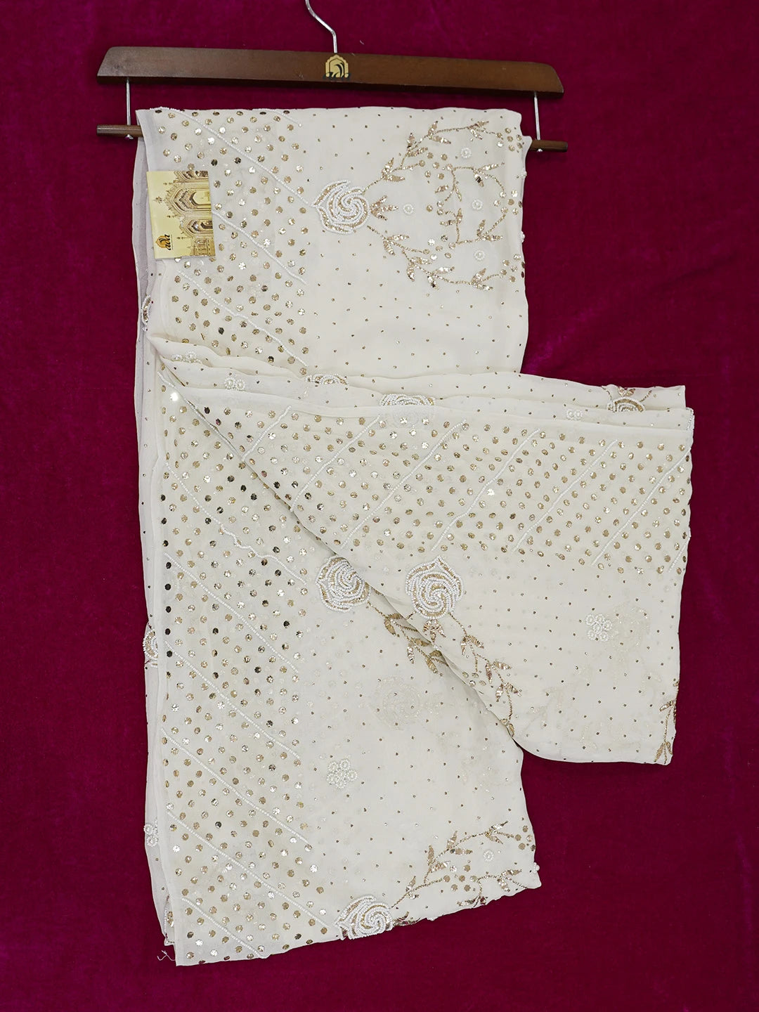 Ada Hand Embroidered White Papaya Whip Pure Georgette Lucknowi Chikankari Saree/Blouse With Muqaish Work 01A595663