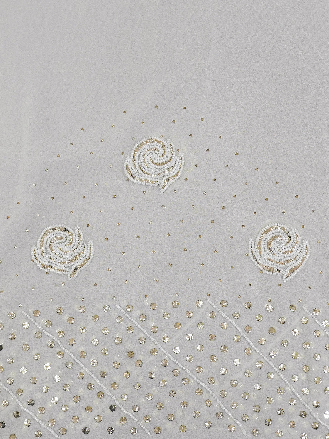 Ada Hand Embroidered White Papaya Whip Pure Georgette Lucknowi Chikankari Saree/Blouse With Muqaish Work 01A595663