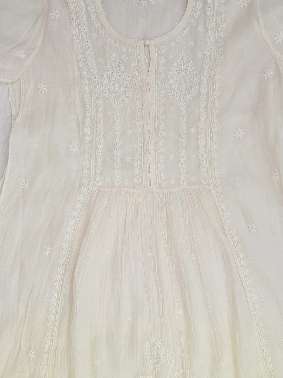 Ada Hand Embroidered Ombre Shade of Cream and Lemon Chanderi Lucknowi Chikankari Semi-Stitched Kurta Piece 01A415107