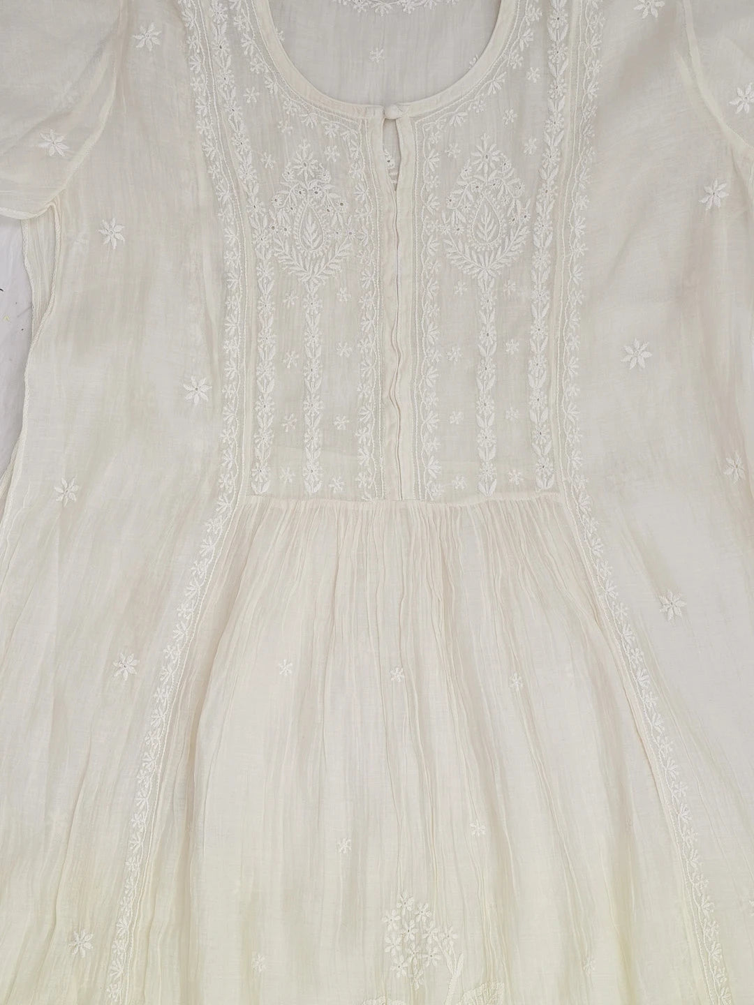 Ada Hand Embroidered Ombre Shade of Cream and Lemon Chanderi Lucknowi Chikankari Semi-Stitched Kurta Piece 01A415107