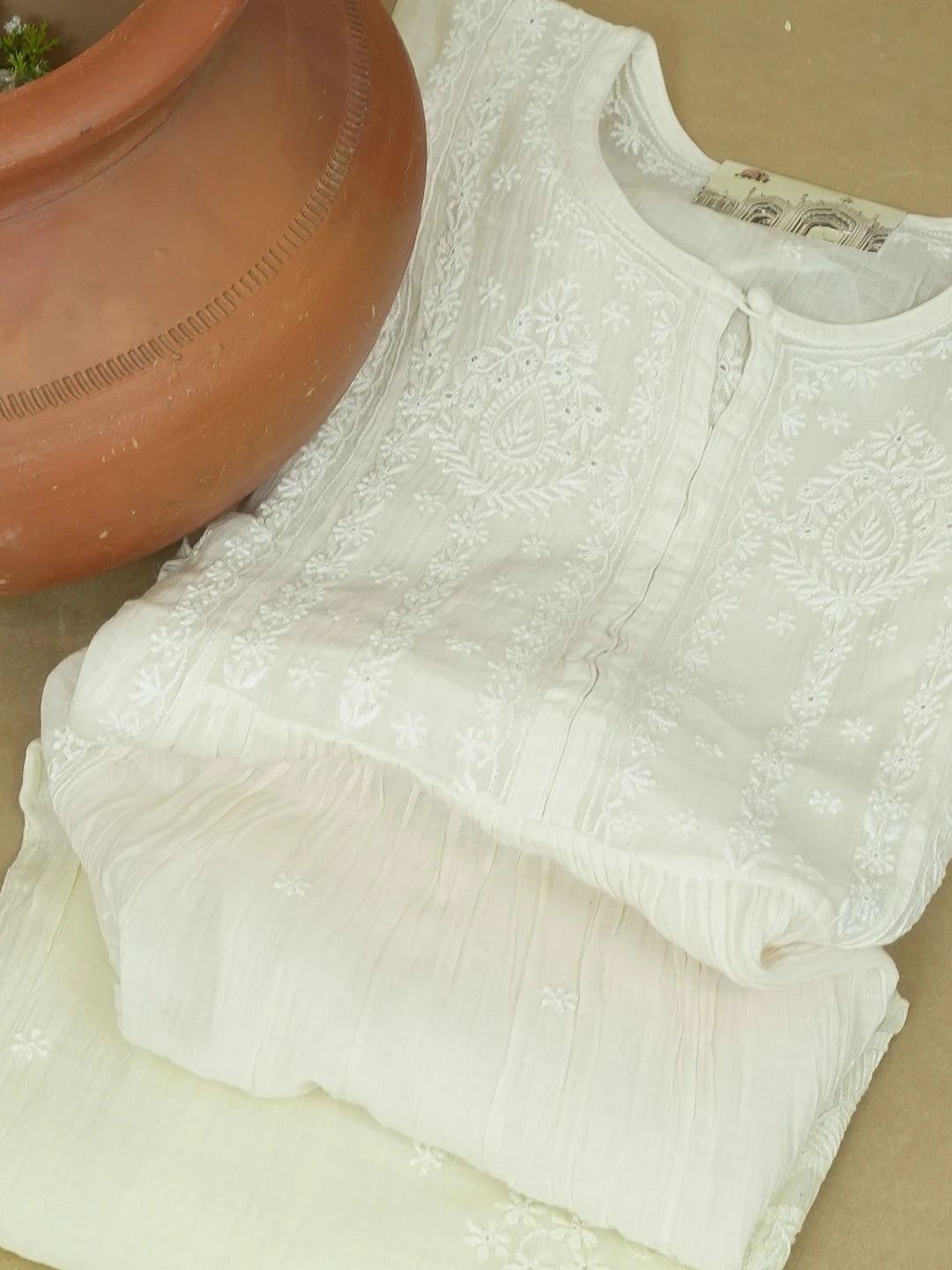 Ada Hand Embroidered Ombre Shade of Cream and Lemon Chanderi Lucknowi Chikankari Semi-Stitched Kurta Piece 01A415107