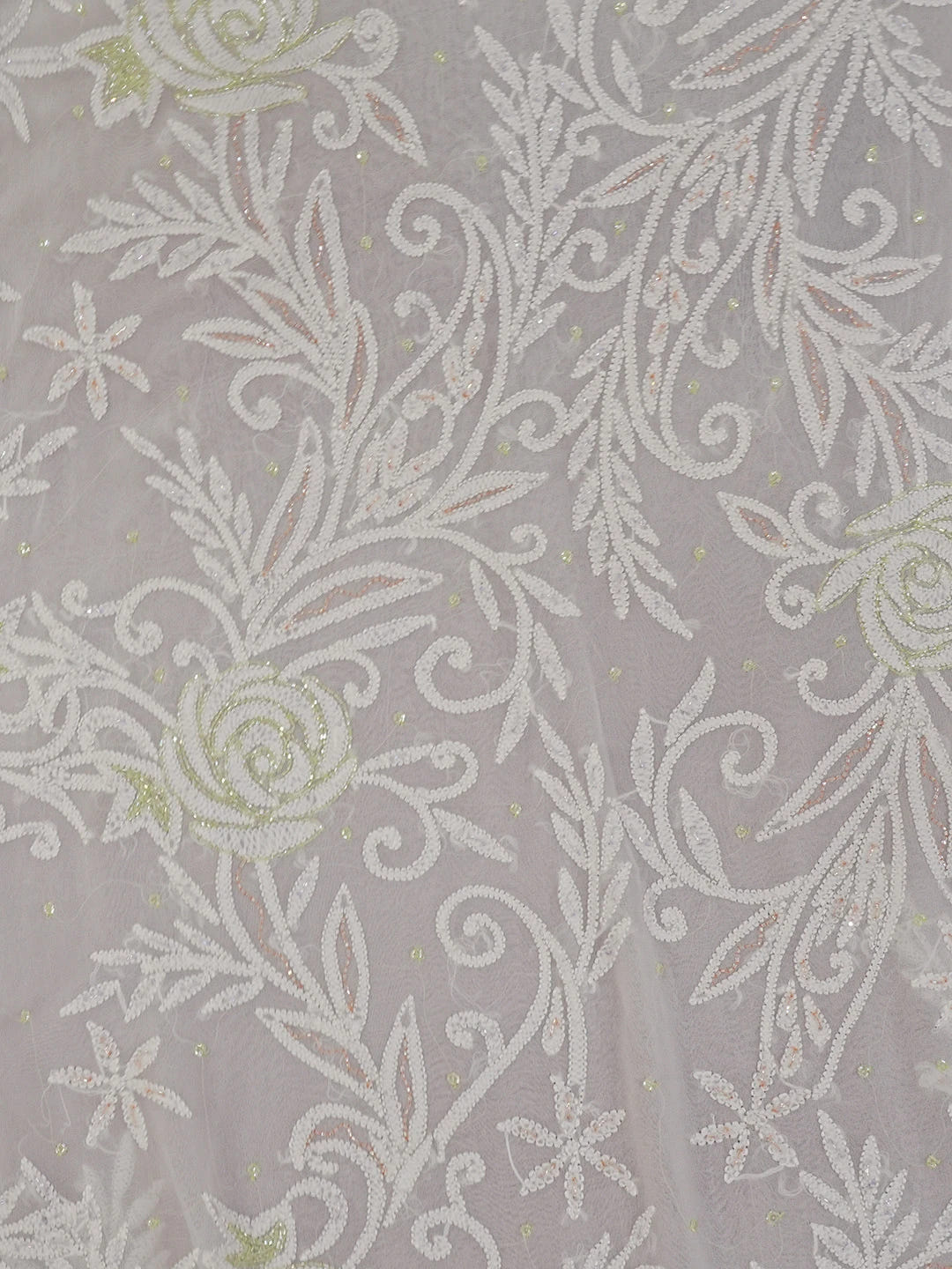 Ada Hand Embroidered White Viscose Georgette Lucknowi Chikankari Saree and Blouse With Cutdana Work 01A591578