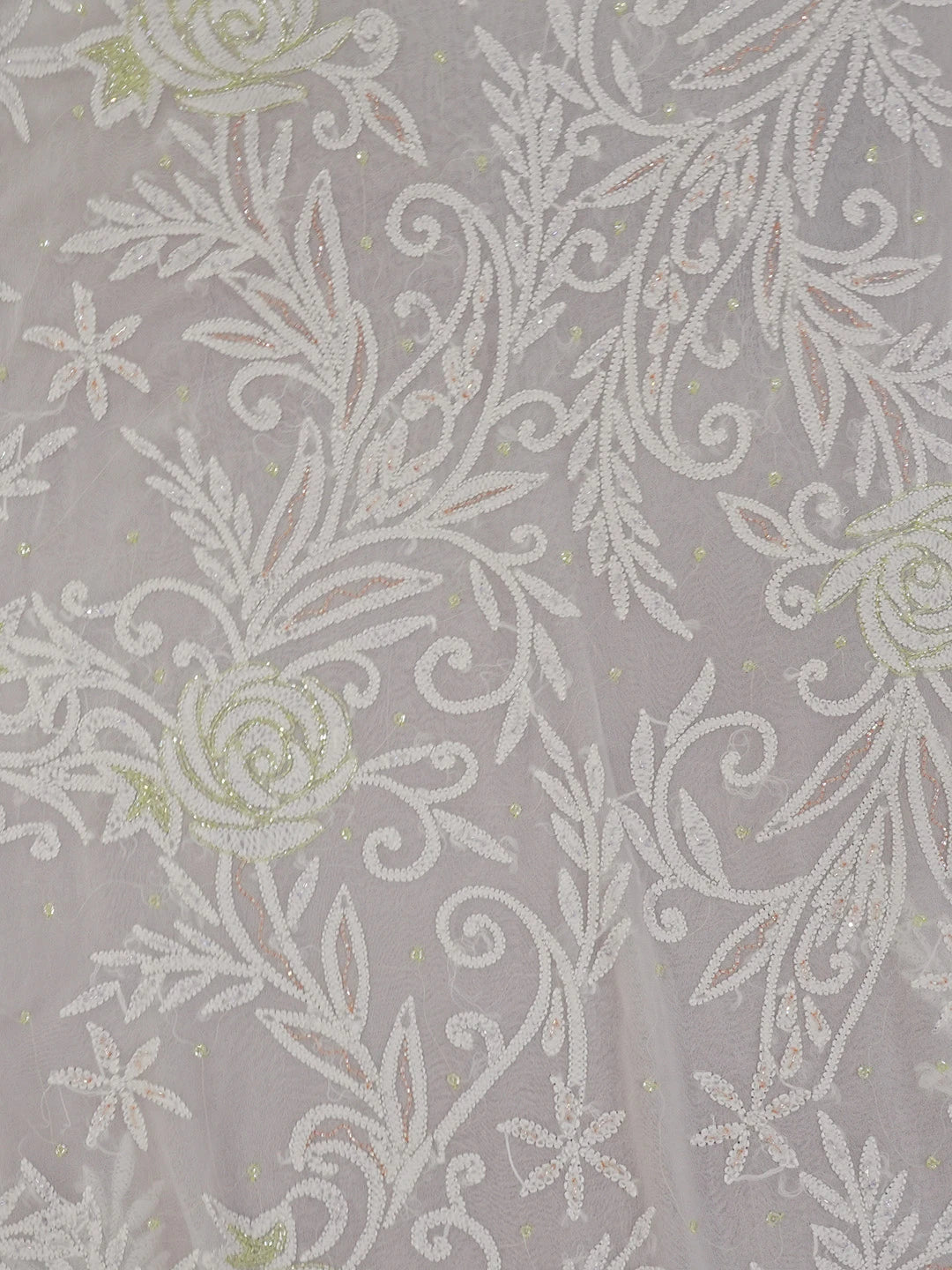 Ada Hand Embroidered White Viscose Georgette Lucknowi Chikankari Saree and Blouse With Cutdana Work 01A591578