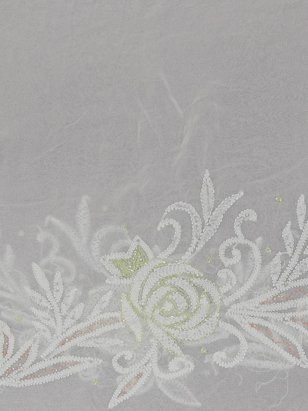 Ada Hand Embroidered White Viscose Georgette Lucknowi Chikankari Saree and Blouse With Cutdana Work 01A591578