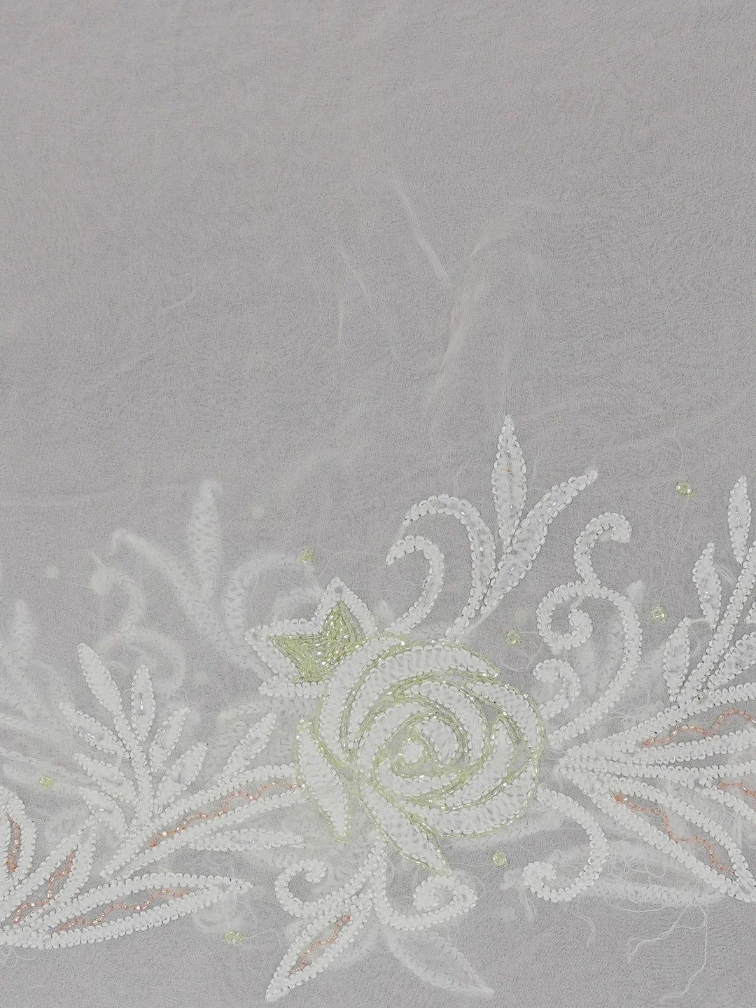 Ada Hand Embroidered White Viscose Georgette Lucknowi Chikankari Saree and Blouse With Cutdana Work 01A591578