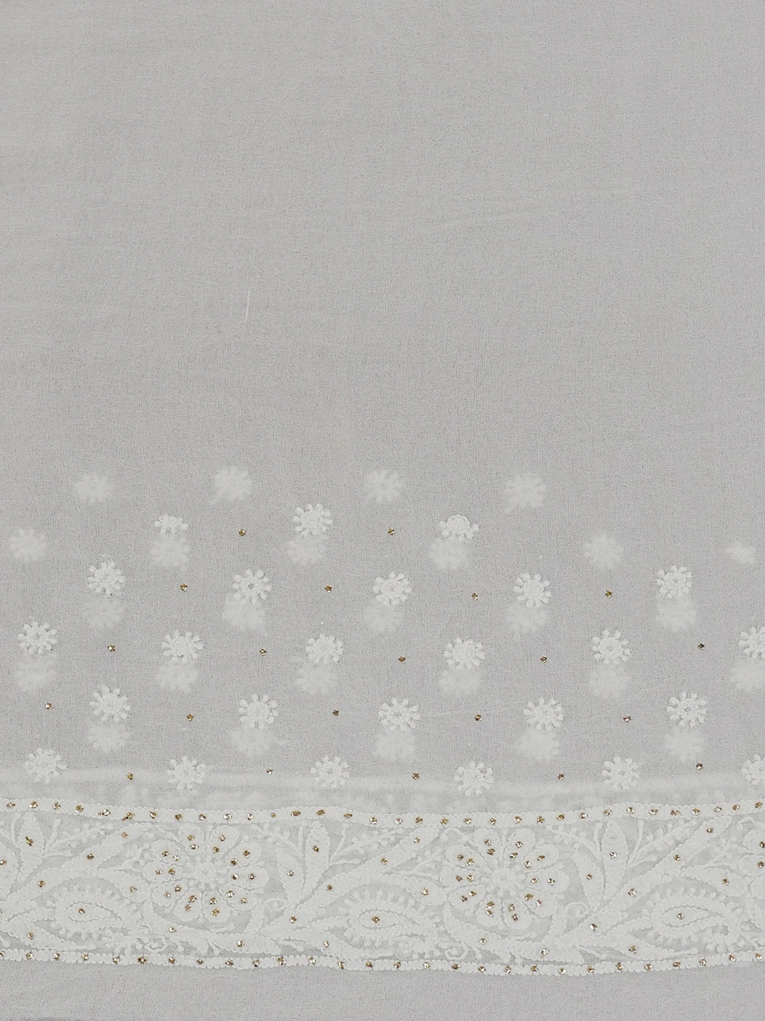 Ada Hand Embroidered White Pure Georgette Lucknowi Chikankari Saree and Blouse With Muqaish Work 01A449532
