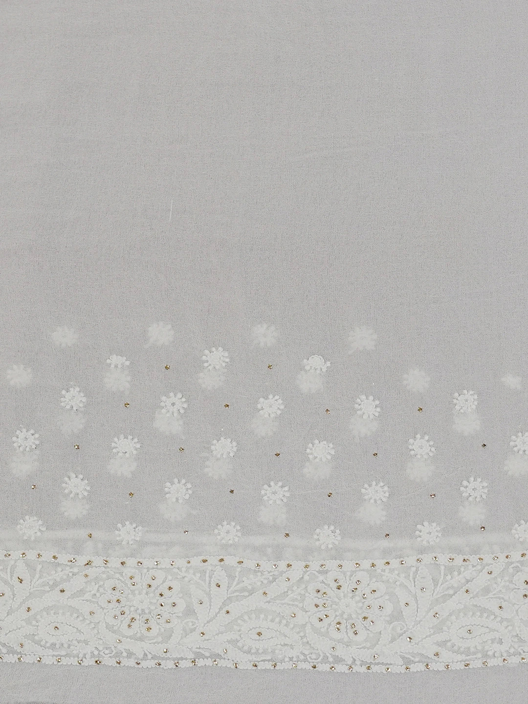 Ada Hand Embroidered White Pure Georgette Lucknowi Chikankari Saree and Blouse With Muqaish Work 01A449532