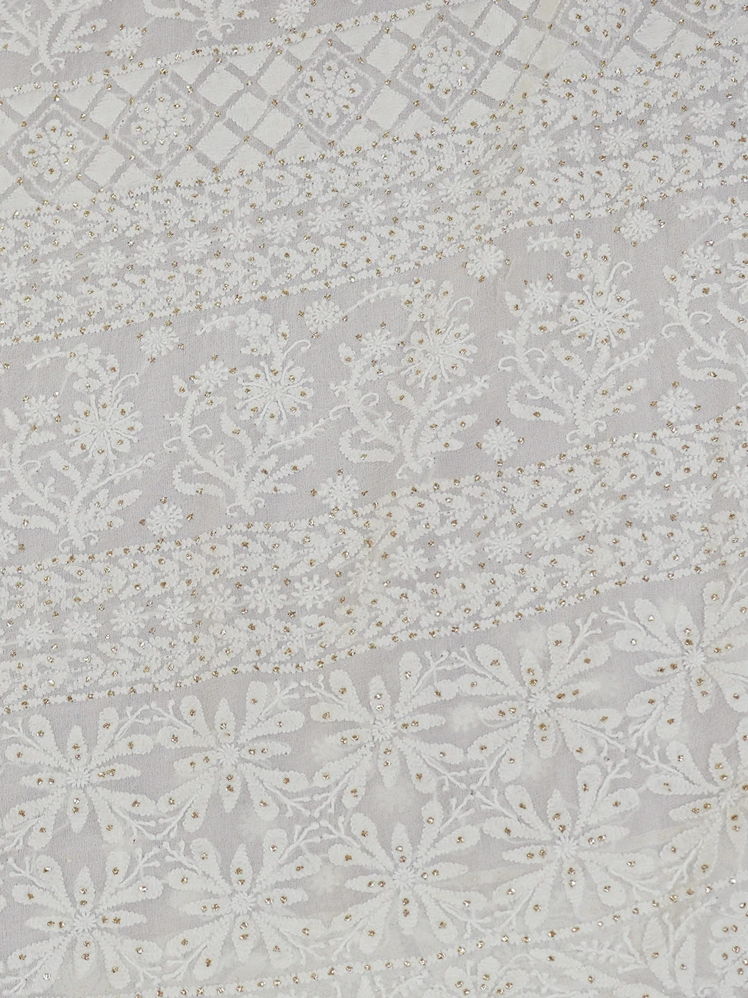 Ada Hand Embroidered White Pure Georgette Lucknowi Chikankari Saree and Blouse With Muqaish Work 01A449532