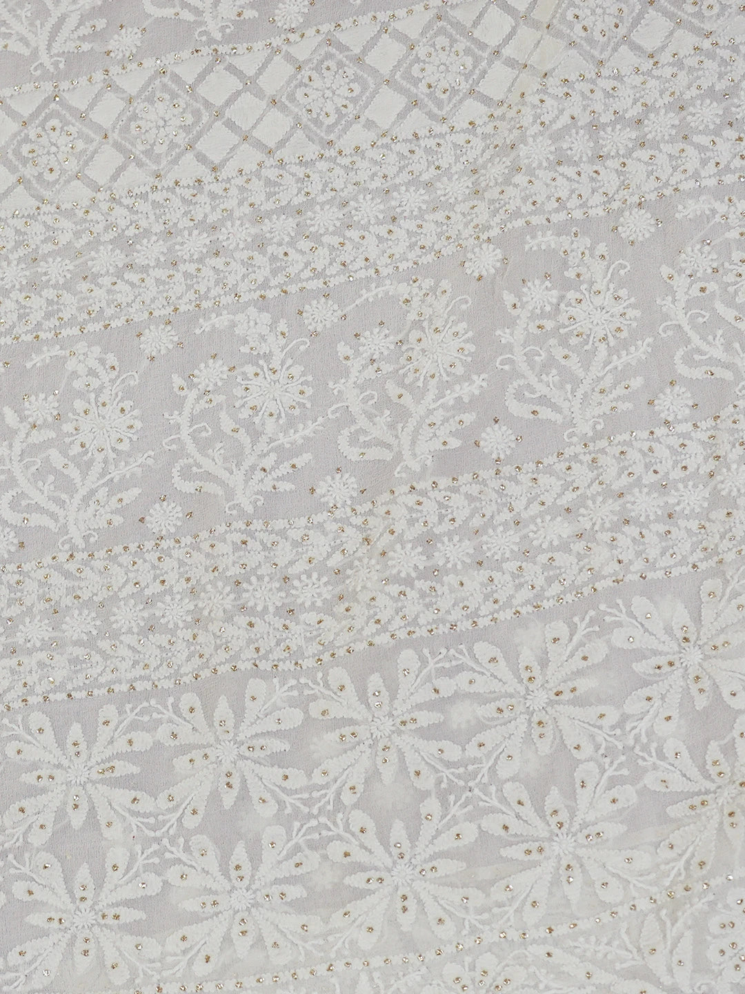 Ada Hand Embroidered White Pure Georgette Lucknowi Chikankari Saree and Blouse With Muqaish Work 01A449532