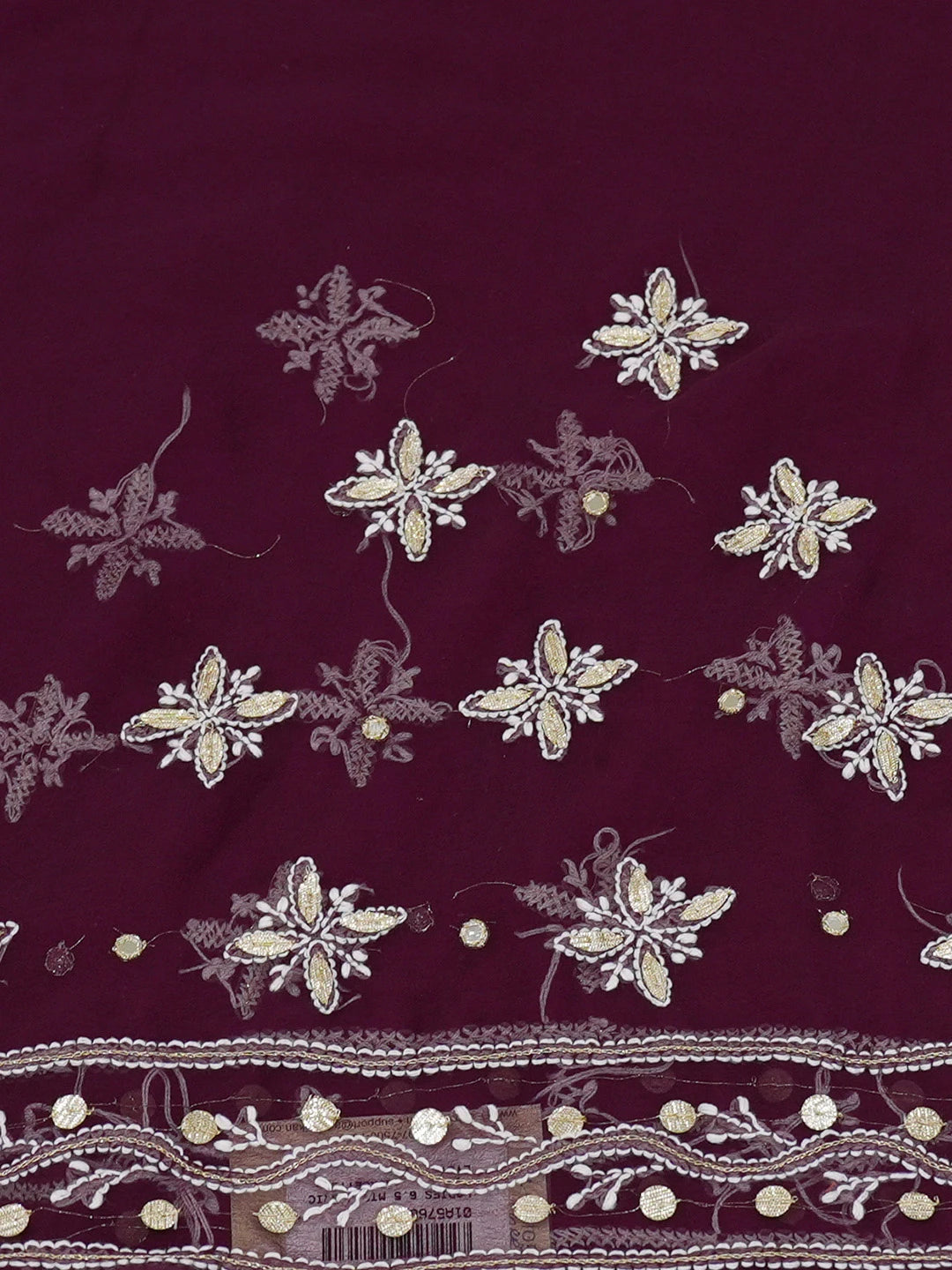 Ada Hand Embroidered Wine Georgette Lucknowi Chikankari Saree and Blouse with Gota Patti Work 01A576881