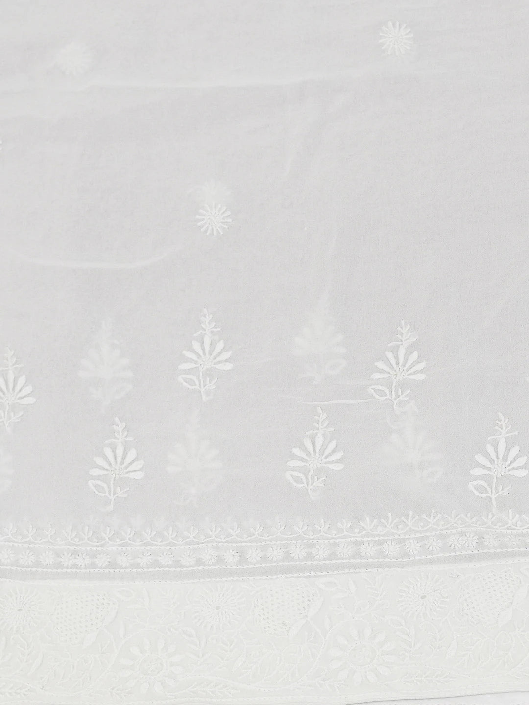 Ada Hand Embroidered Ivory White Pure Georgette Lucknowi Chikankari Saree With Blouse 01A553555