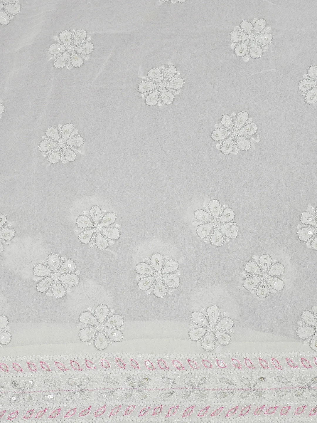 Ada Hand Embroidered White Pure Georgette Lucknowi Chikankari Saree/Blouse With Sequinned and Zari Work 01A512848