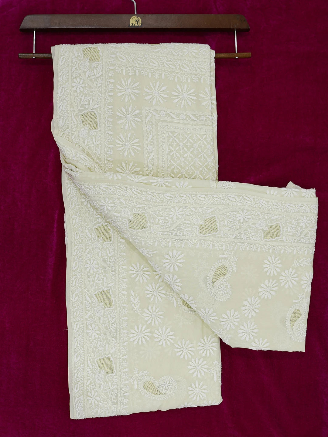 Ada Hand Embroidered Lemon Pure Georgette Lucknowi Chikankari Saree With Blouse A490060