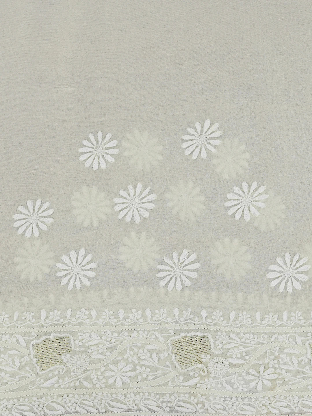 Ada Hand Embroidered Lemon Pure Georgette Lucknowi Chikankari Saree With Blouse A490060