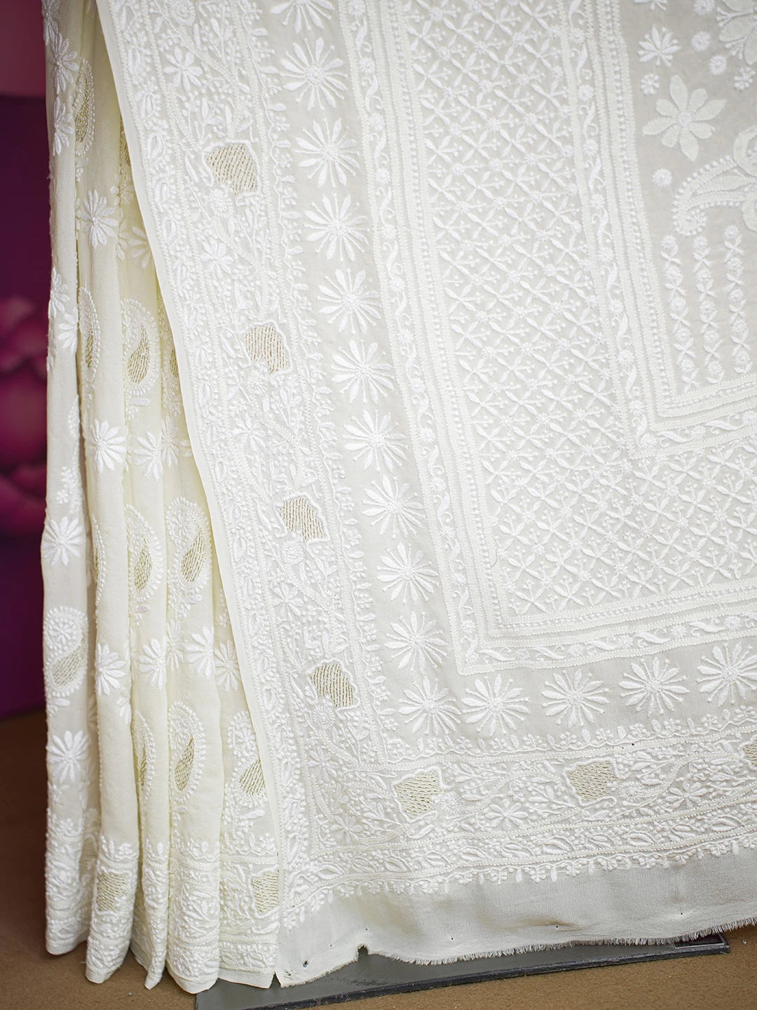 Ada Hand Embroidered Lemon Pure Georgette Lucknowi Chikankari Saree With Blouse A490060