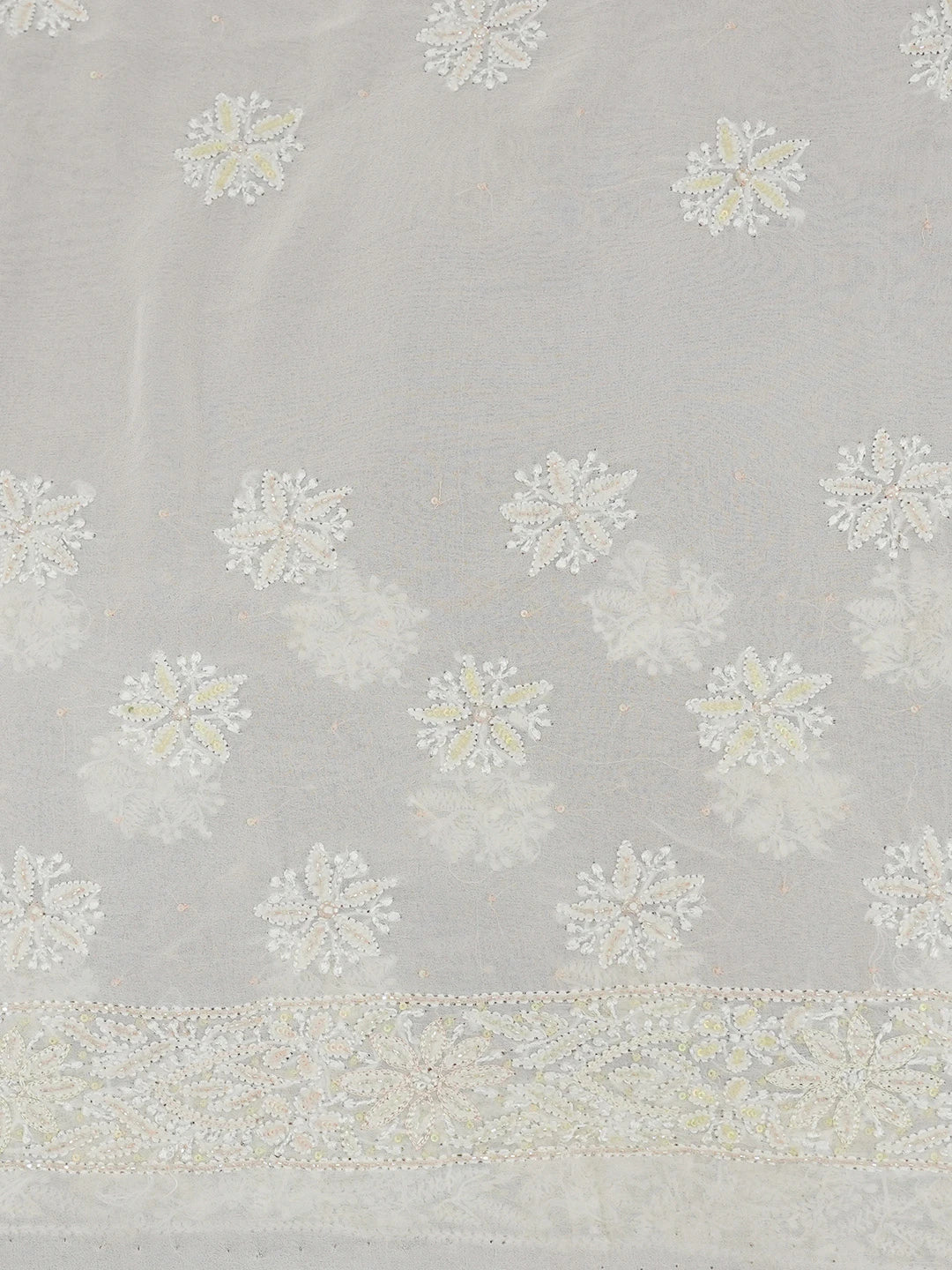 Ada Hand Embroidered White Pure Georgette Lucknowi Chikankari Saree and Blouse With Cutdana Work 01A467239