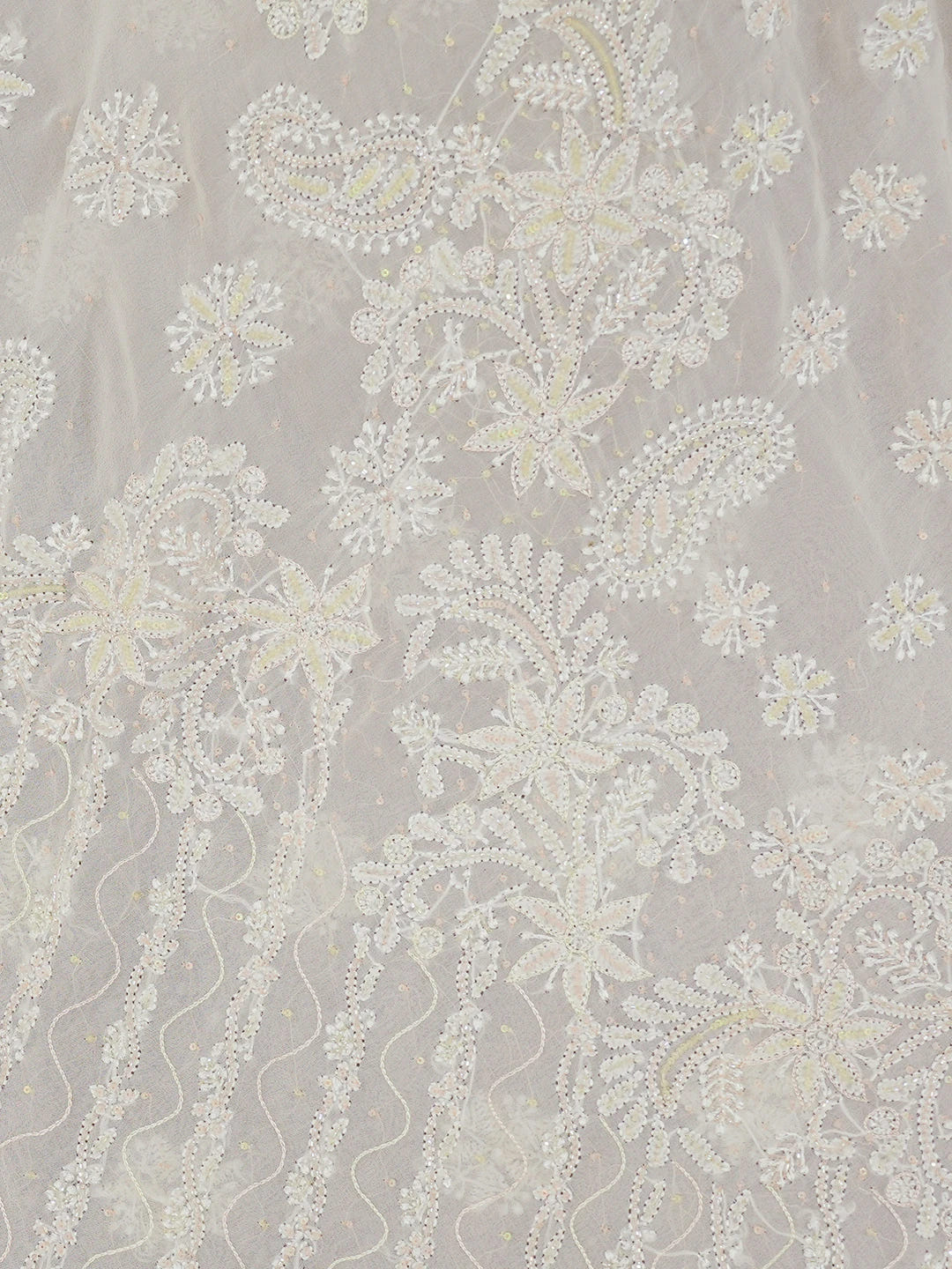 Ada Hand Embroidered White Pure Georgette Lucknowi Chikankari Saree and Blouse With Cutdana Work 01A467239