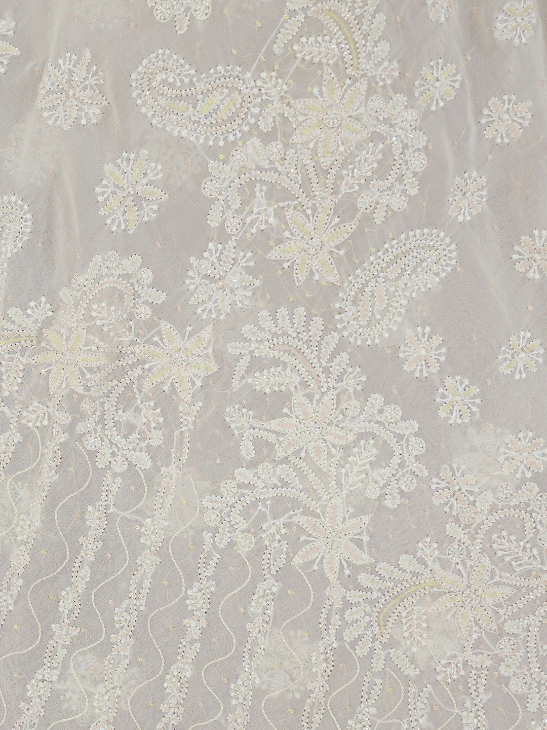 Ada Hand Embroidered White Pure Georgette Lucknowi Chikankari Saree and Blouse With Cutdana Work 01A467239