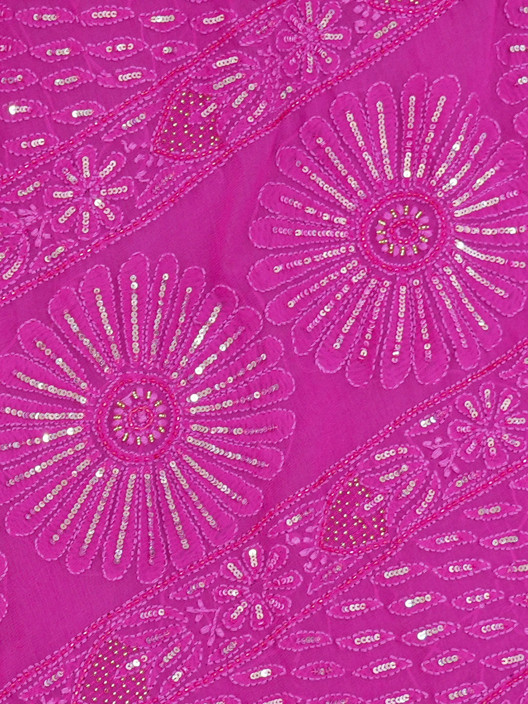 Ada Hand Embroidered Magenta Viscose Georgette Lucknowi Chikankari Saree and Blouse With Cutdana Work 01A605353