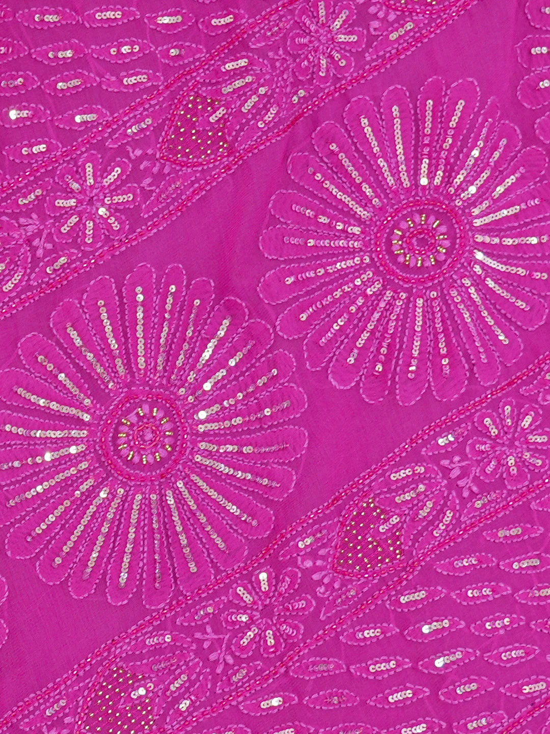 Ada Hand Embroidered Magenta Viscose Georgette Lucknowi Chikankari Saree and Blouse With Cutdana Work 01A605353