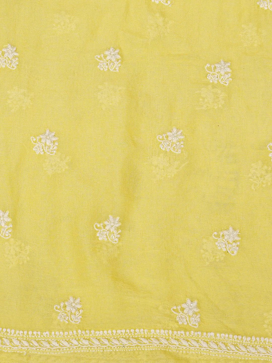 Ada Hand Embroidered Yellow Kota Lucknowi Chikankari Unstitched Kurta Dupatta Set with Cutdana and Sequinned Work 01A610881