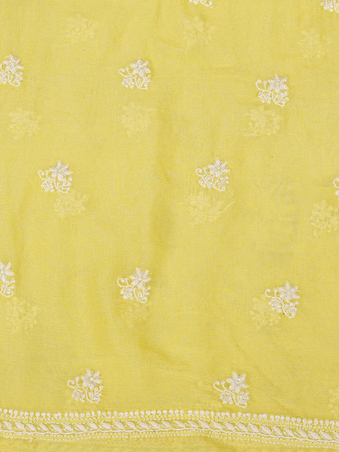Ada Hand Embroidered Yellow Kota Lucknowi Chikankari Unstitched Kurta Dupatta Set with Cutdana and Sequinned Work 01A610881