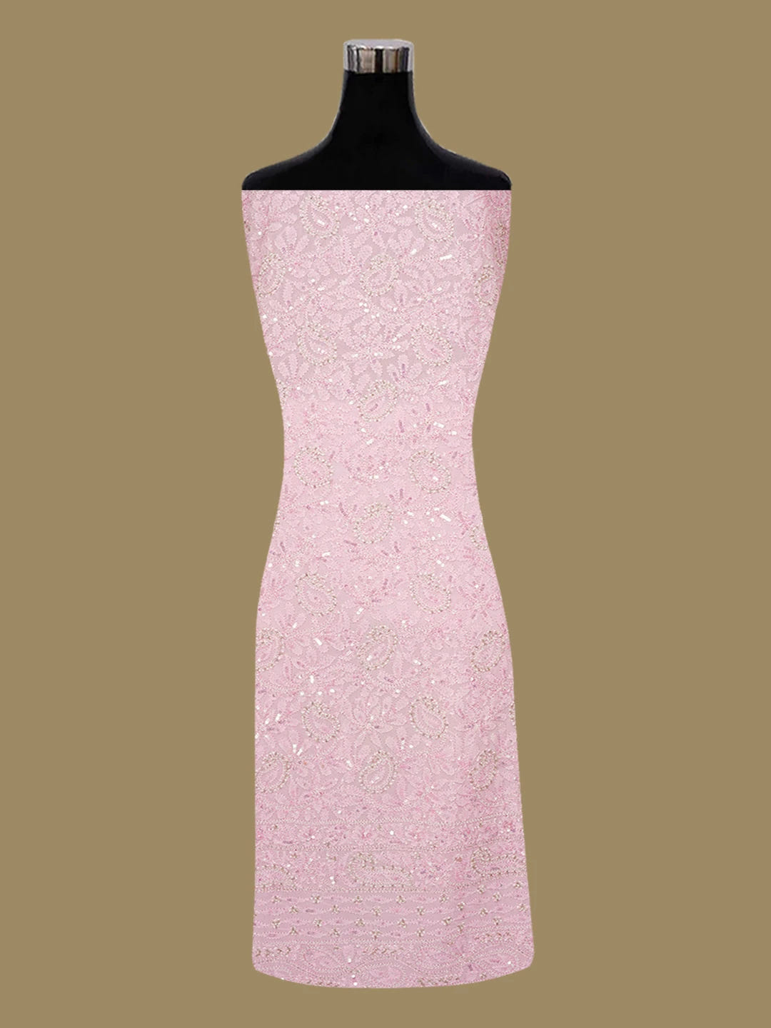 Ada Hand Embroidered Pink Viscose Georgette Lucknowi Chikankari Unstitched Kurta Dupatta Set With Cutdana Work 01A578933