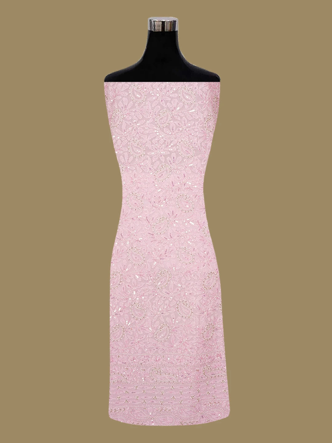 Ada Hand Embroidered Pink Viscose Georgette Lucknowi Chikankari Unstitched Kurta Dupatta Set With Cutdana Work 01A578933