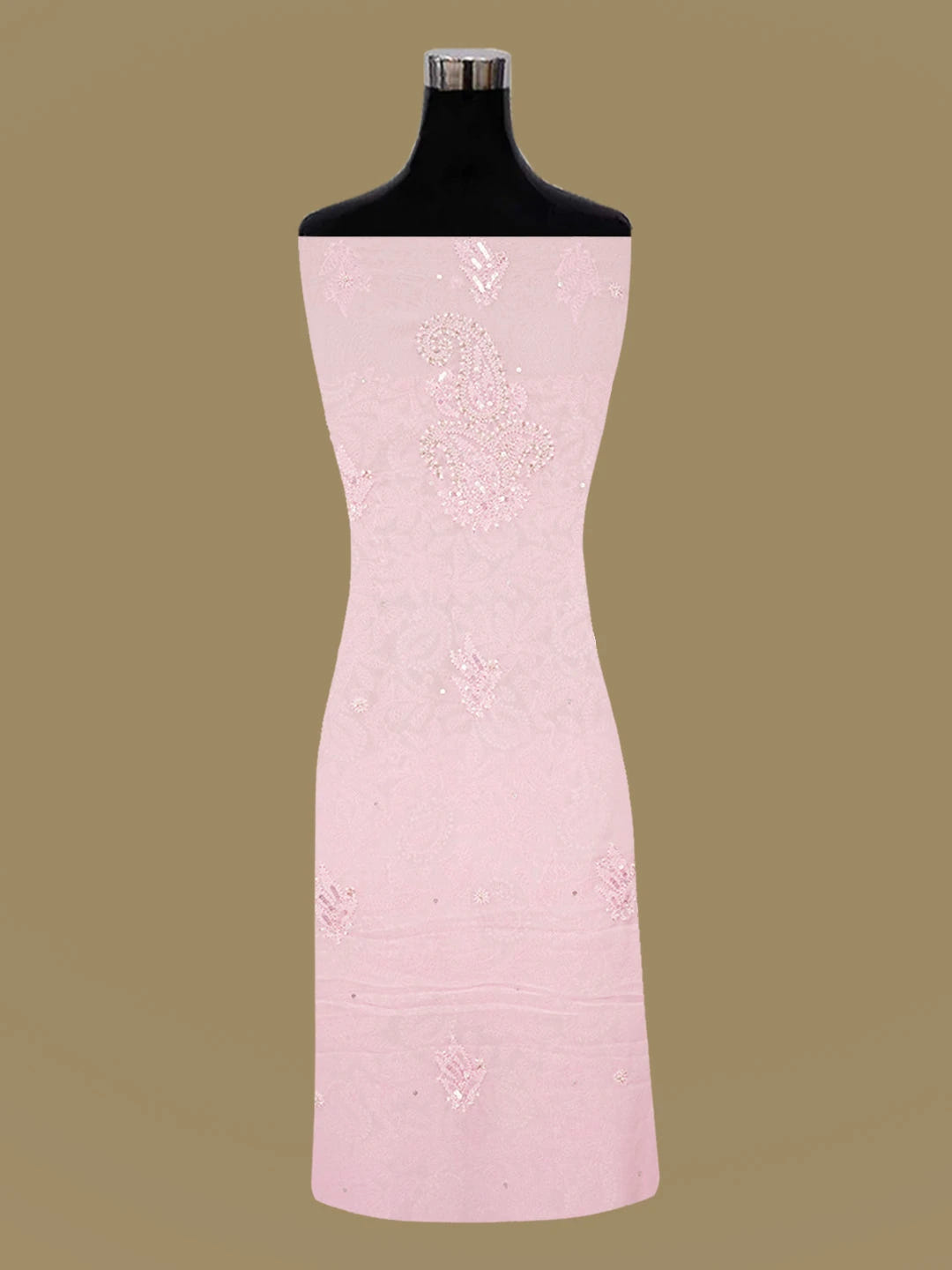 Ada Hand Embroidered Pink Viscose Georgette Lucknowi Chikankari Unstitched Kurta Dupatta Set With Cutdana Work 01A578933