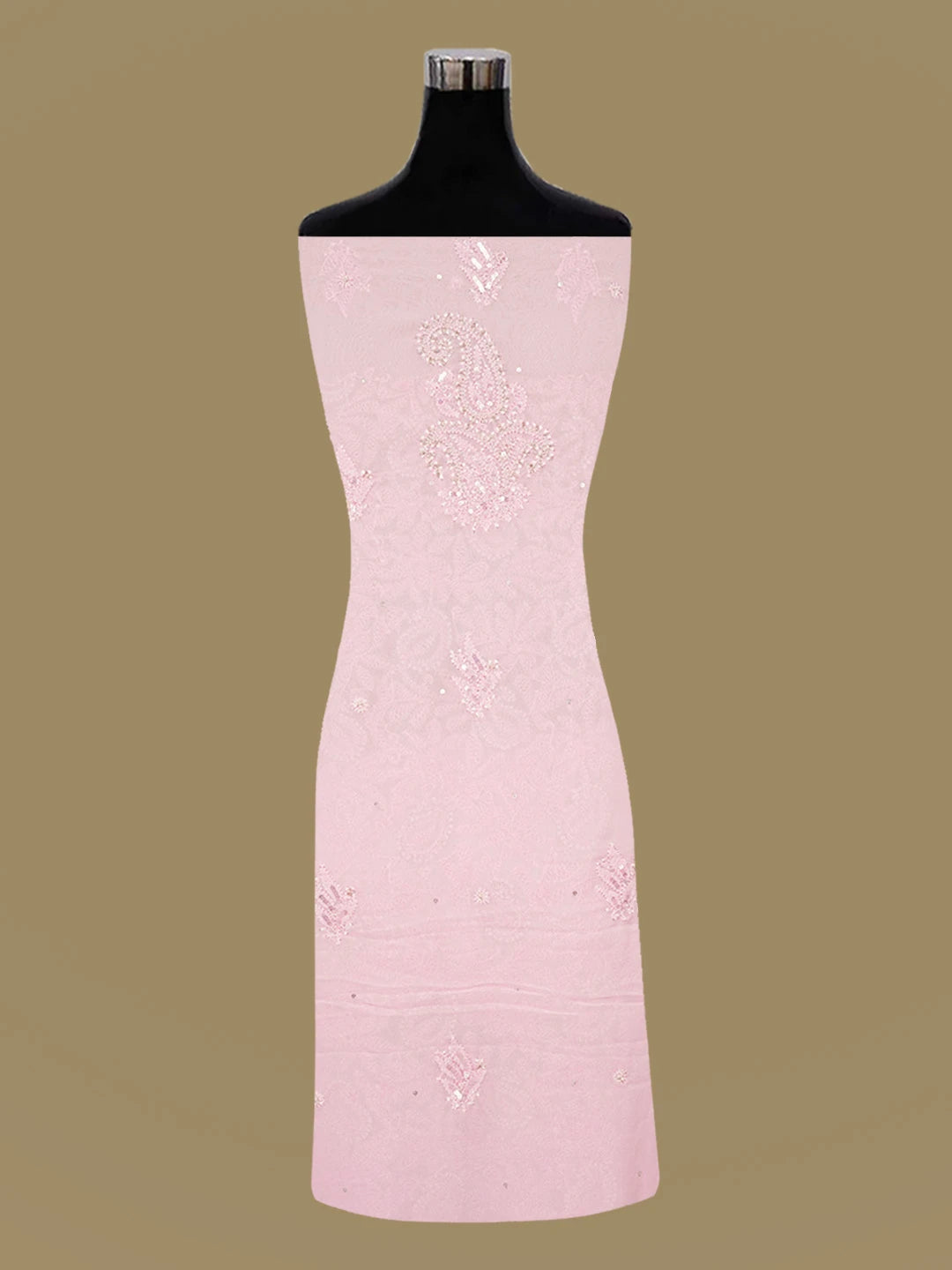 Ada Hand Embroidered Pink Viscose Georgette Lucknowi Chikankari Unstitched Kurta Dupatta Set With Cutdana Work 01A578933