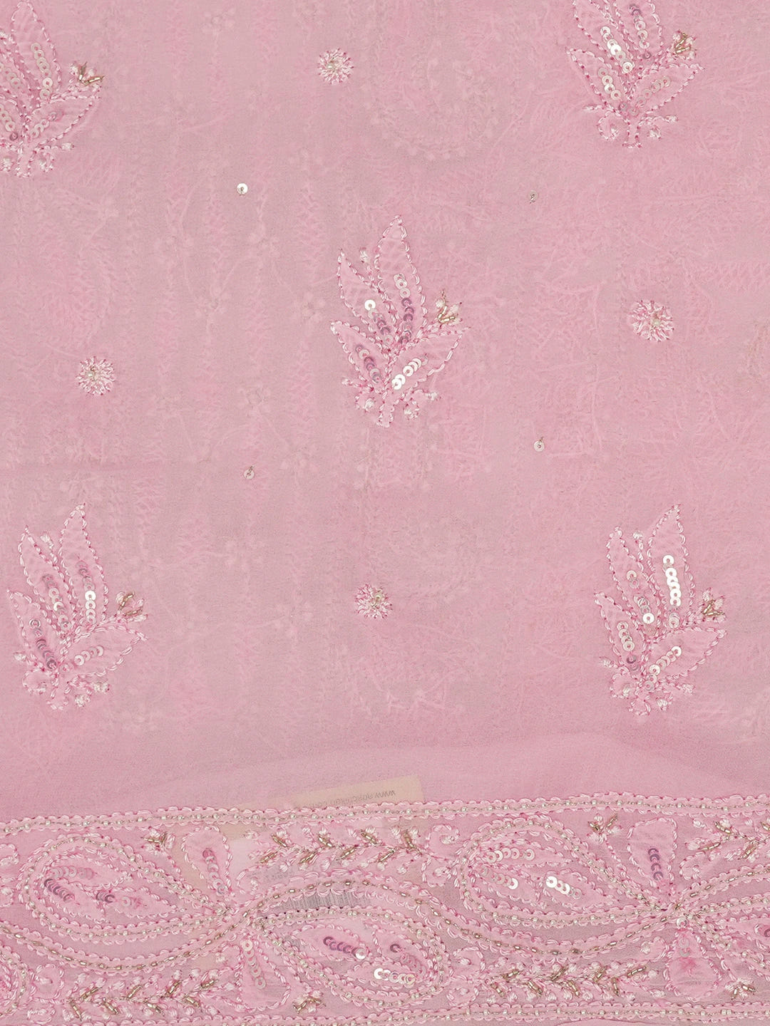 Ada Hand Embroidered Pink Viscose Georgette Lucknowi Chikankari Unstitched Kurta Dupatta Set With Cutdana Work 01A578933