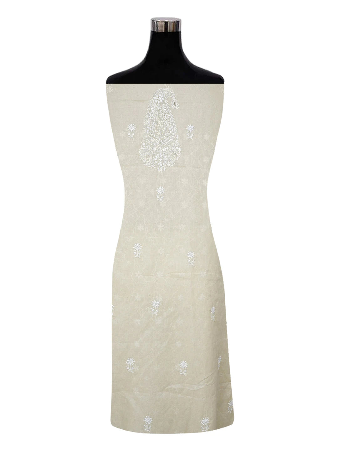 Ada Hand Embroidered Fawn Cotton Lucknowi Chikankari Unstitched Suit Piece With Cutdana Work 01A559170