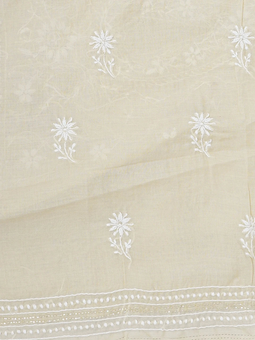 Ada Hand Embroidered Fawn Cotton Lucknowi Chikankari Unstitched Suit Piece With Cutdana Work 01A559170