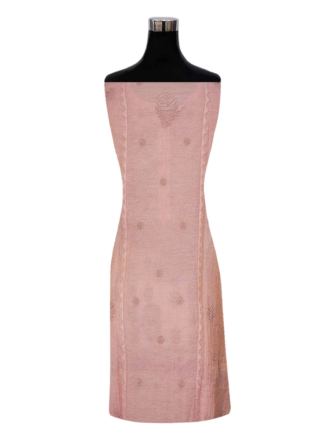 Ada Hand Embroidered Dark Peach Tissue Lucknowi Chikankari Semi stitched Kurta Dupatta Set 01A623210