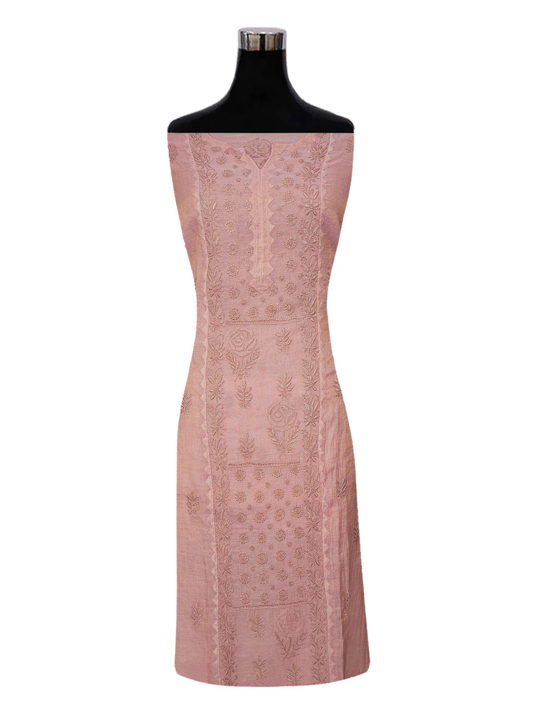 Ada Hand Embroidered Dark Peach Tissue Lucknowi Chikankari Semi stitched Kurta Dupatta Set 01A623210