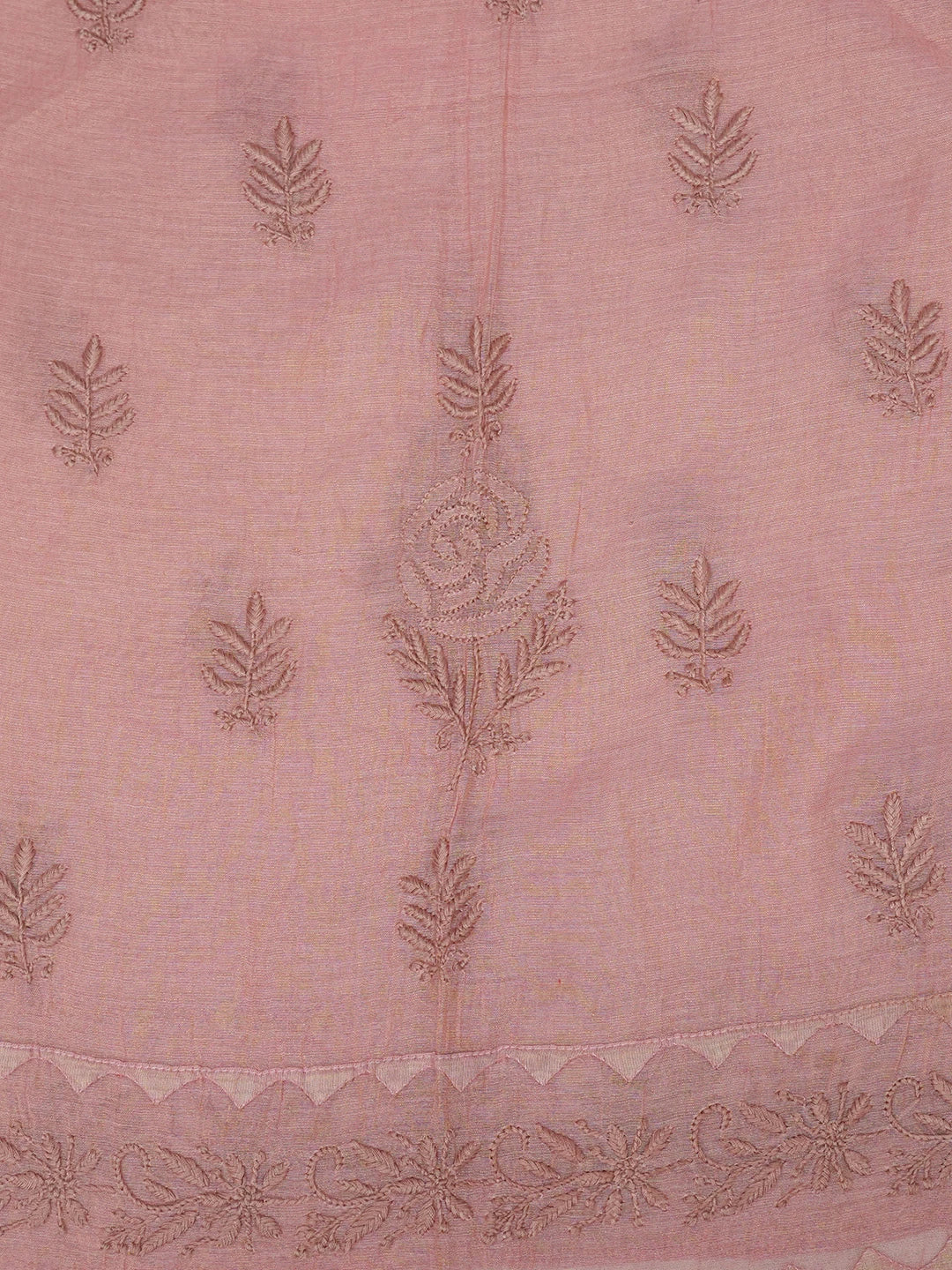 Ada Hand Embroidered Dark Peach Tissue Lucknowi Chikankari Semi stitched Kurta Dupatta Set 01A623210
