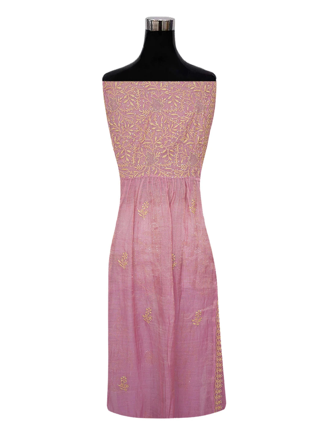 Ada Hand Embroidered Onion Pink Tissue Lucknowi Chikankari Semi-stitched Kurta Dupatta Set With Zari Work 01A609487