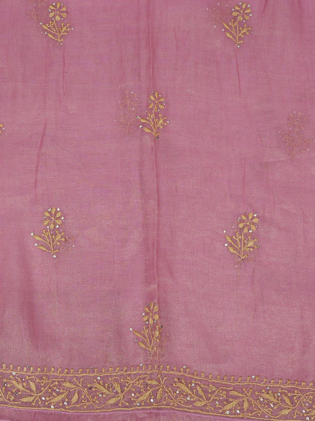 Ada Hand Embroidered Onion Pink Tissue Lucknowi Chikankari Semi-stitched Kurta Dupatta Set With Zari Work 01A609487