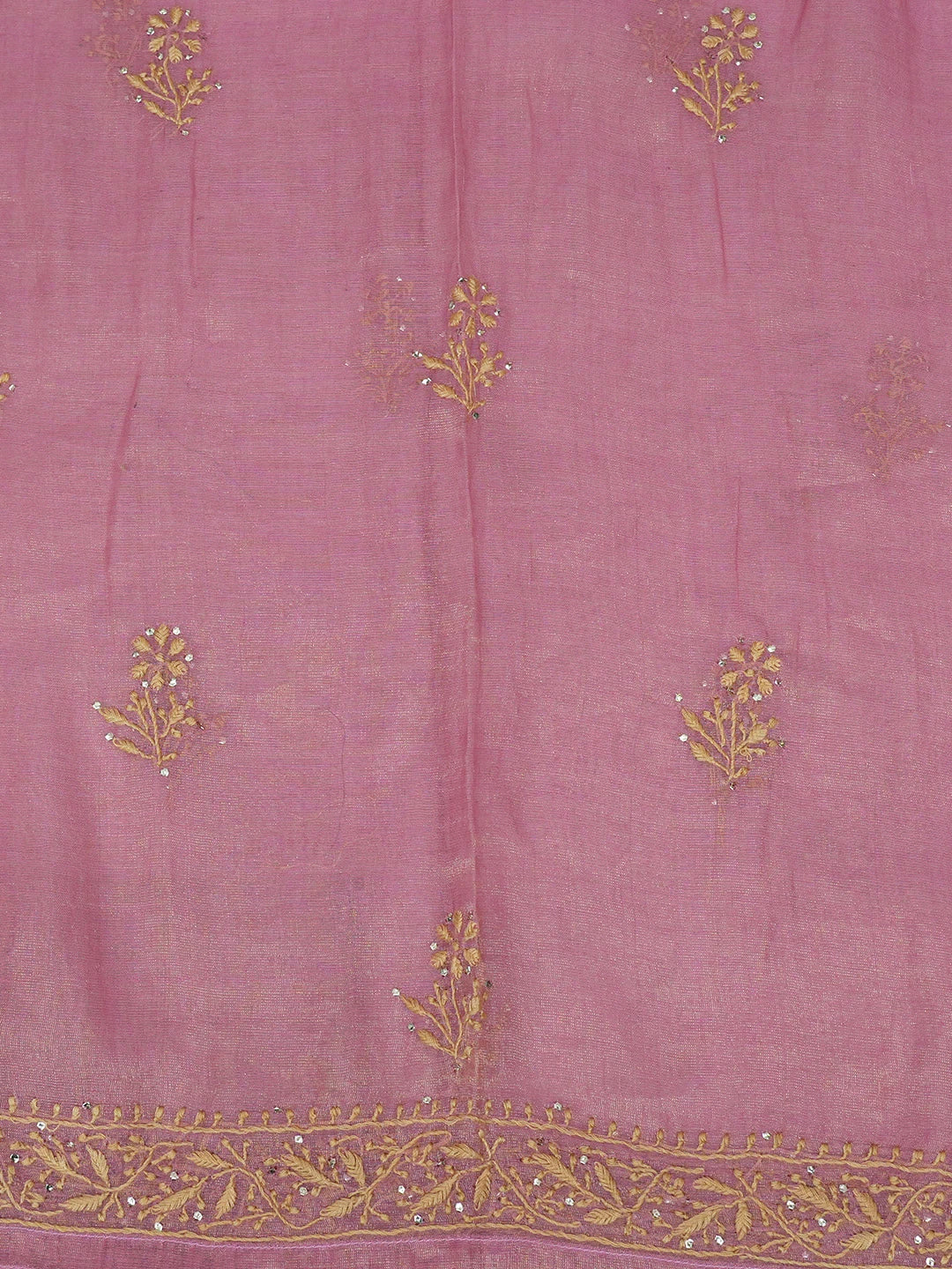 Ada Hand Embroidered Onion Pink Tissue Lucknowi Chikankari Semi-stitched Kurta Dupatta Set With Zari Work 01A609487