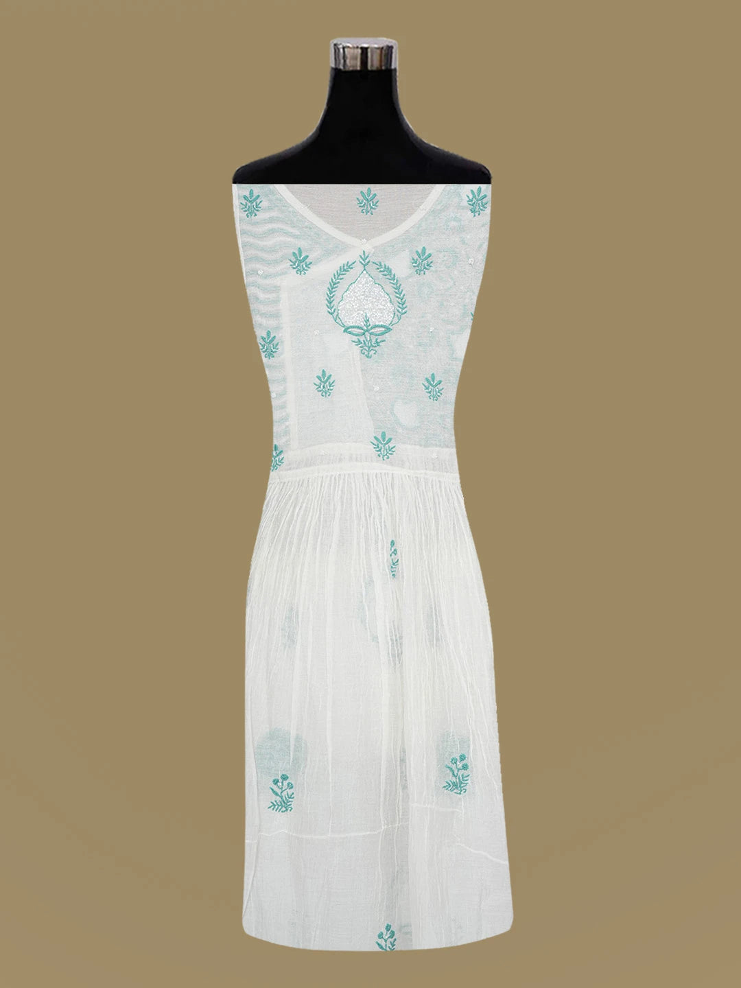 Ada Hand Embroidered White Chanderi Lucknowi Chikankari Semi-stitched Kurta Dupatta Set with Cutdana and Sequinned Work 01A612136