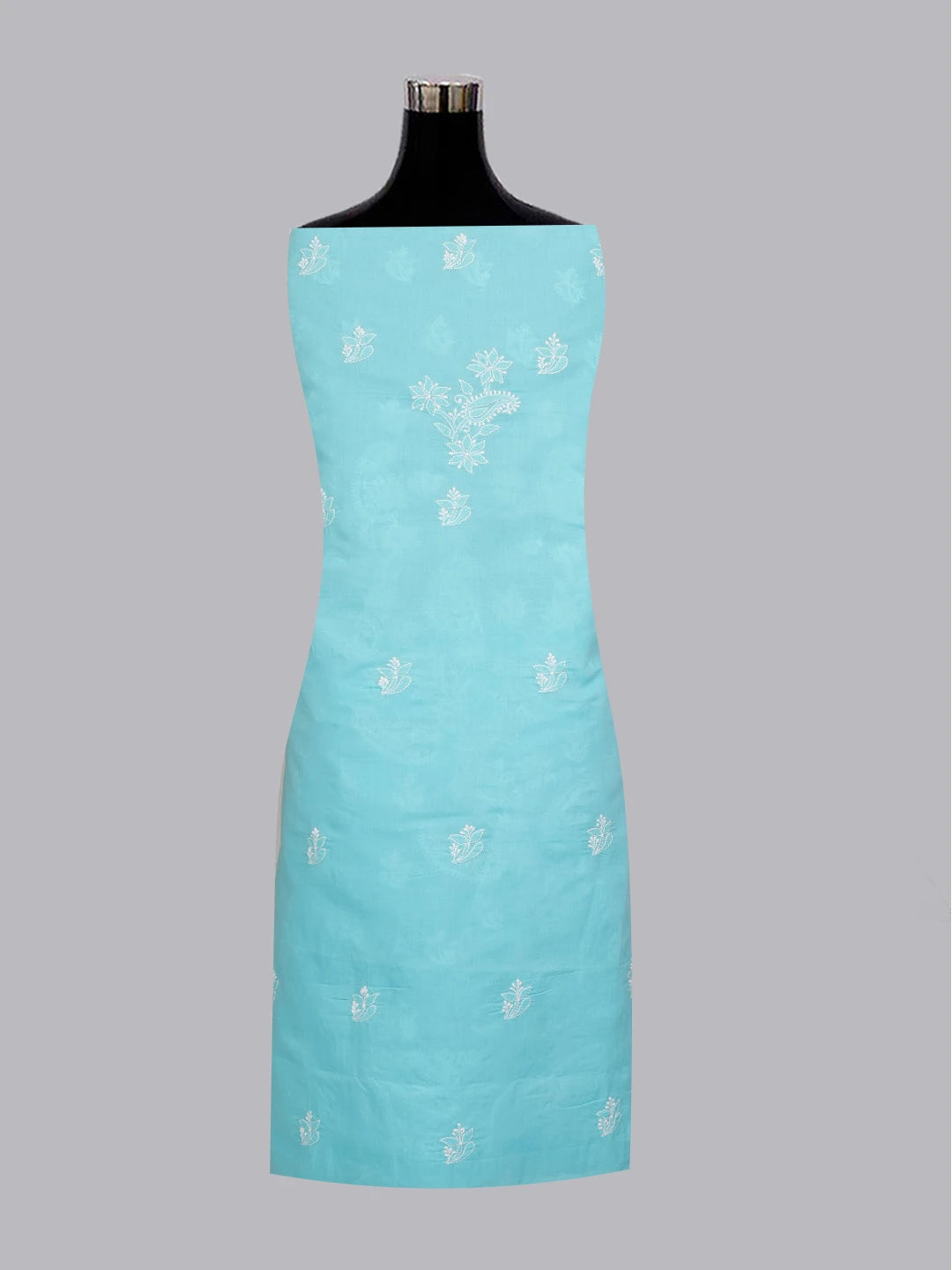 Ada Hand Embroidered Blue Cotton Lucknowi Chikankari Unstitched Suit Piece 01A628082