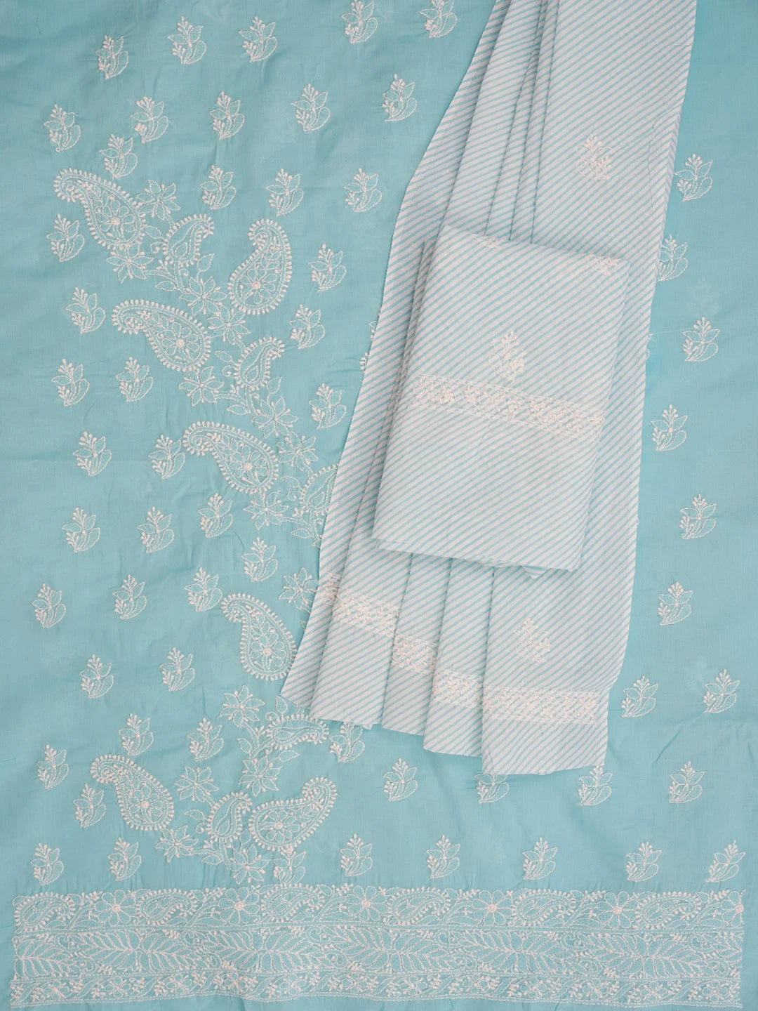 Ada Hand Embroidered Blue Cotton Lucknowi Chikankari Unstitched Suit Piece 01A628082