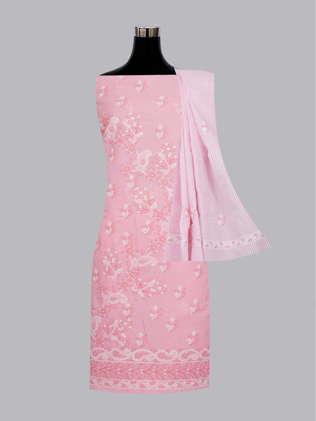 Ada Hand Embroidered Pink Cotton Lucknowi Chikankari Unstitched Suit Piece 01A628073