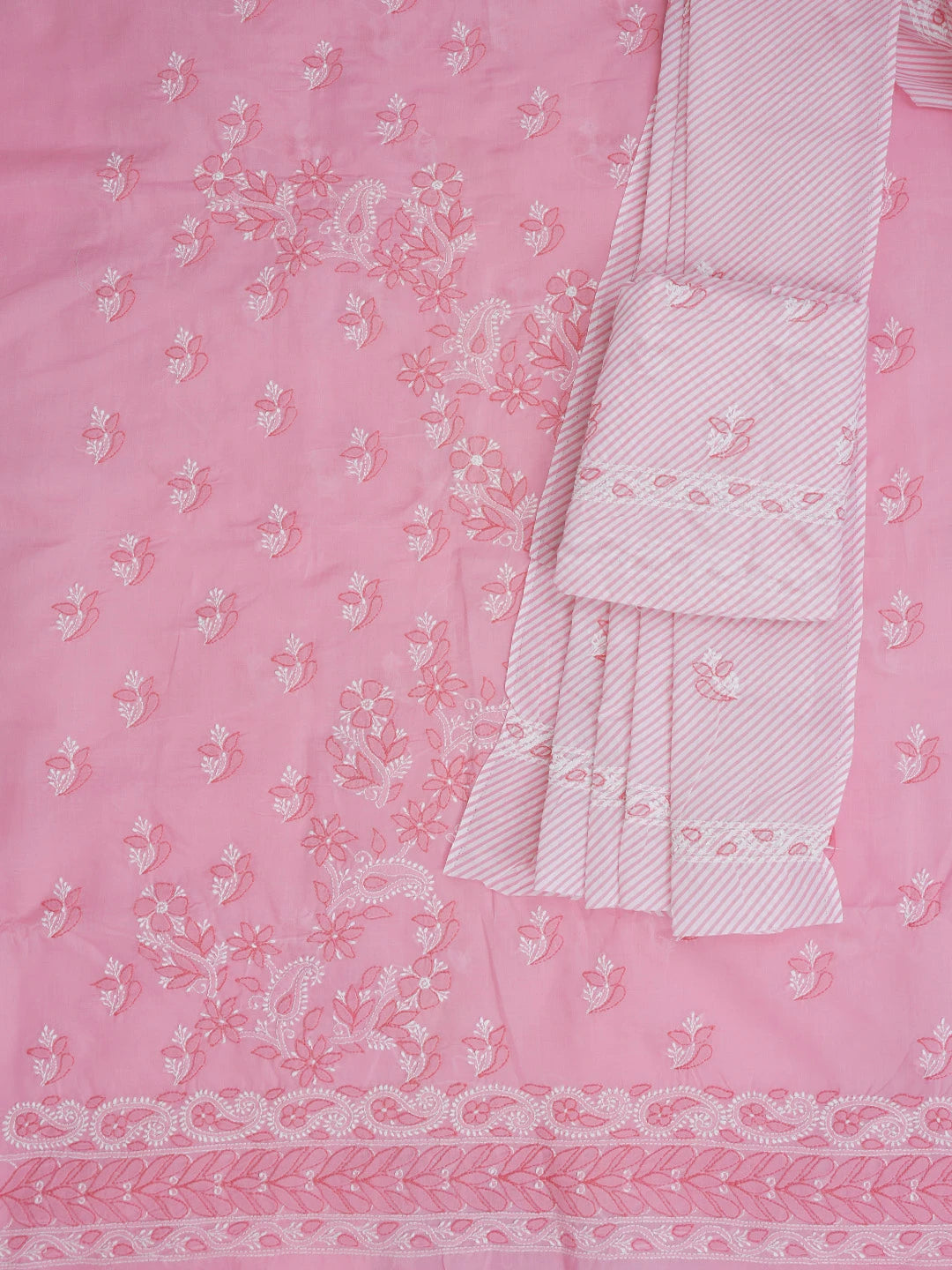 Ada Hand Embroidered Pink Cotton Lucknowi Chikankari Unstitched Suit Piece 01A628073