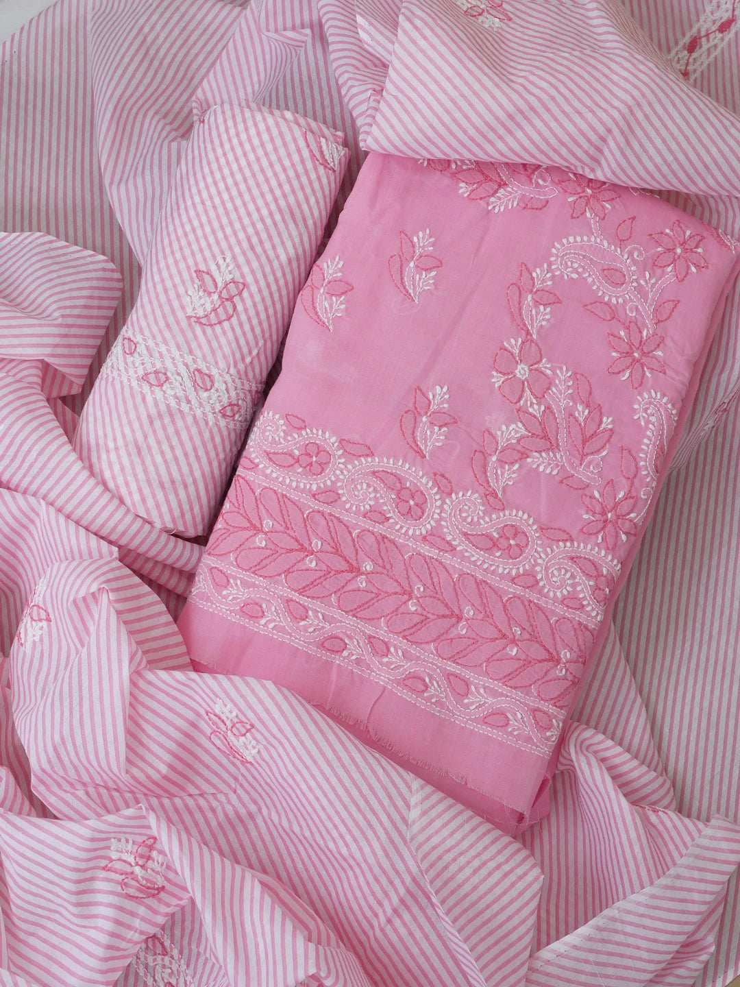 Ada Hand Embroidered Pink Cotton Lucknowi Chikankari Unstitched Suit Piece 01A628073