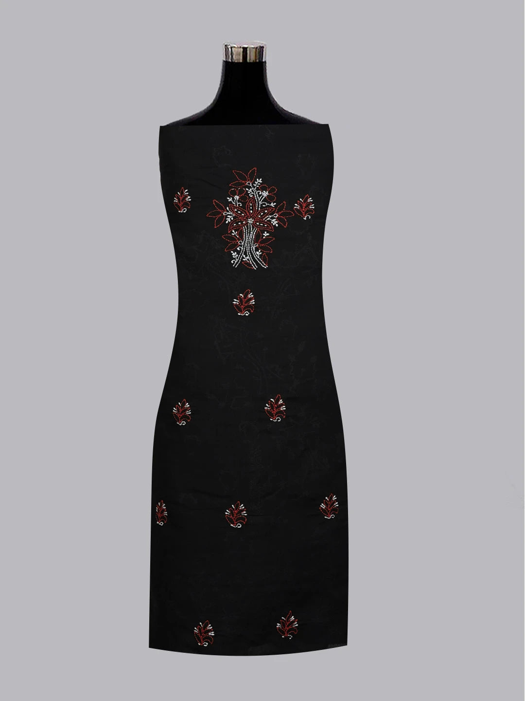 Ada Hand Embroidered Black Cotton Lucknowi Chikankari Unstitched Suit Piece 01A628077