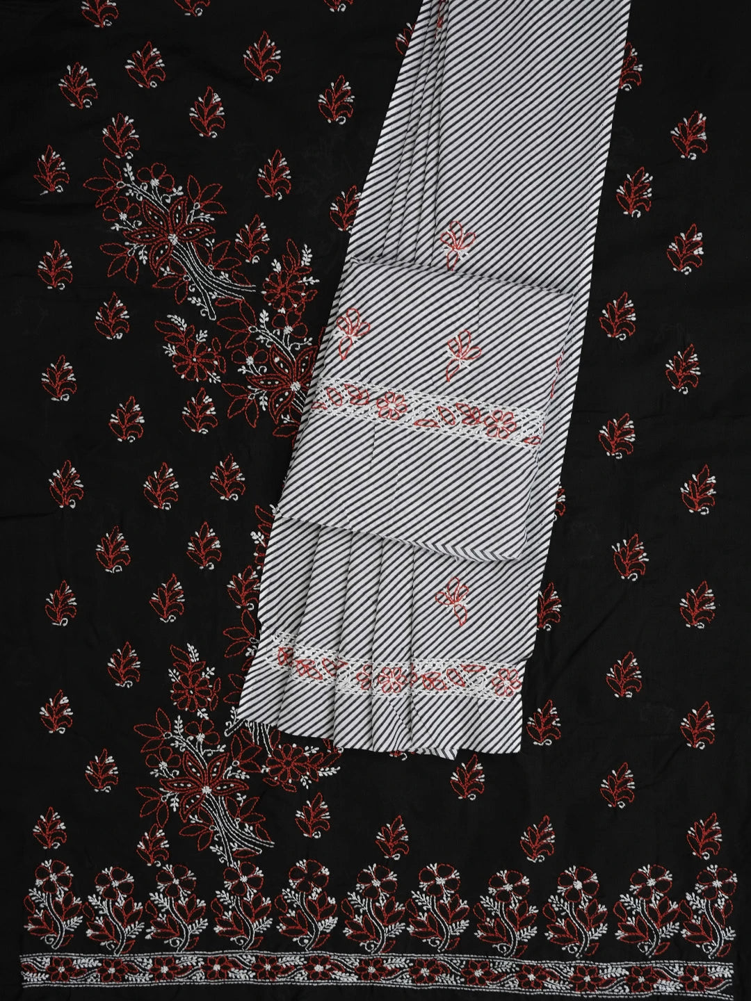Ada Hand Embroidered Black Cotton Lucknowi Chikankari Unstitched Suit Piece 01A628077