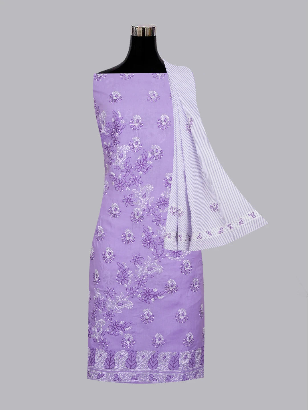 Ada Hand Embroidered Mauve Cotton Lucknowi Chikankari Unstitched Suit Piece 01A628096