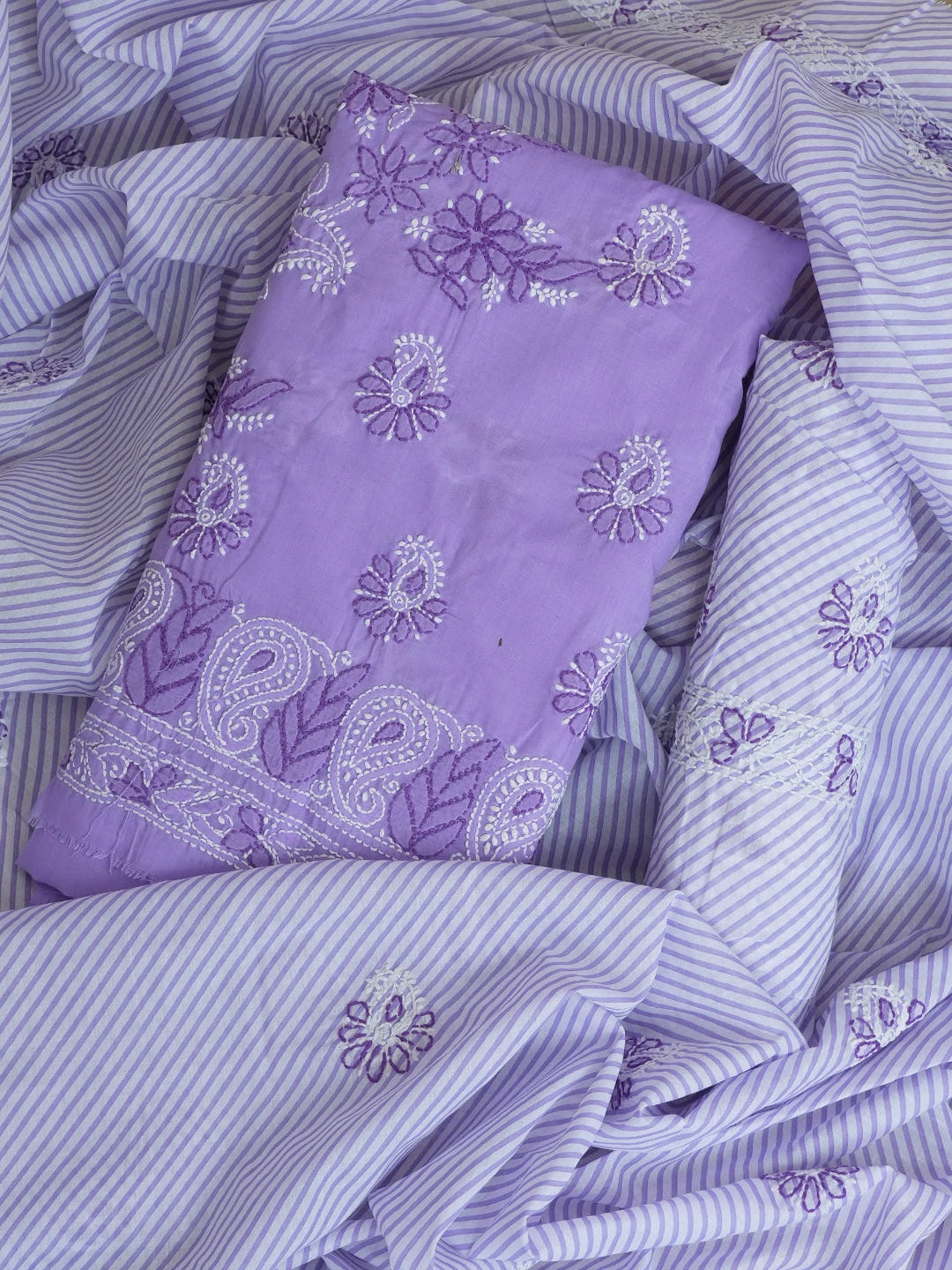 Ada Hand Embroidered Mauve Cotton Lucknowi Chikankari Unstitched Suit Piece 01A628096