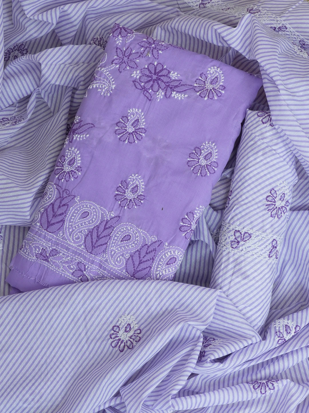 Ada Hand Embroidered Mauve Cotton Lucknowi Chikankari Unstitched Suit Piece 01A628096
